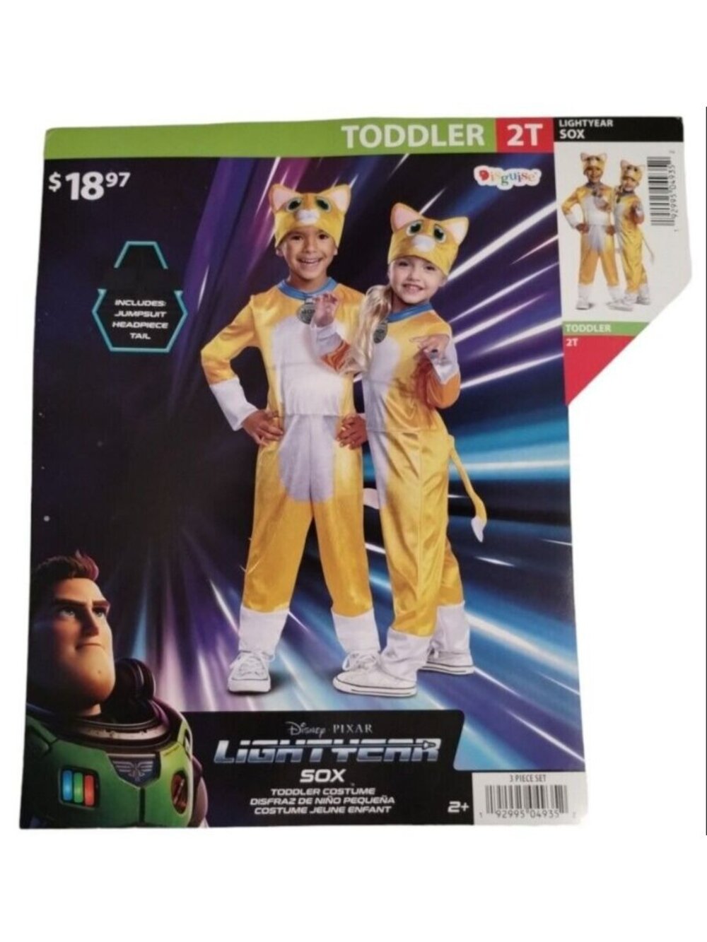 Disney Sox from Lightyear Toddler 2T  3 Piece Costume Halloween Dress Up Disguis
